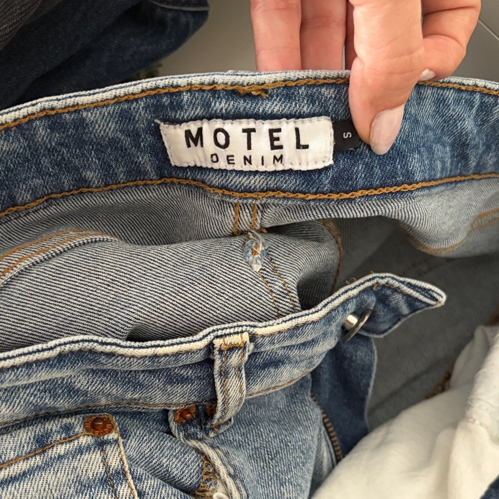 Motel Rocks High-Rise Straight Leg Jeans - Light Blue Wash - Picture 8 of 9